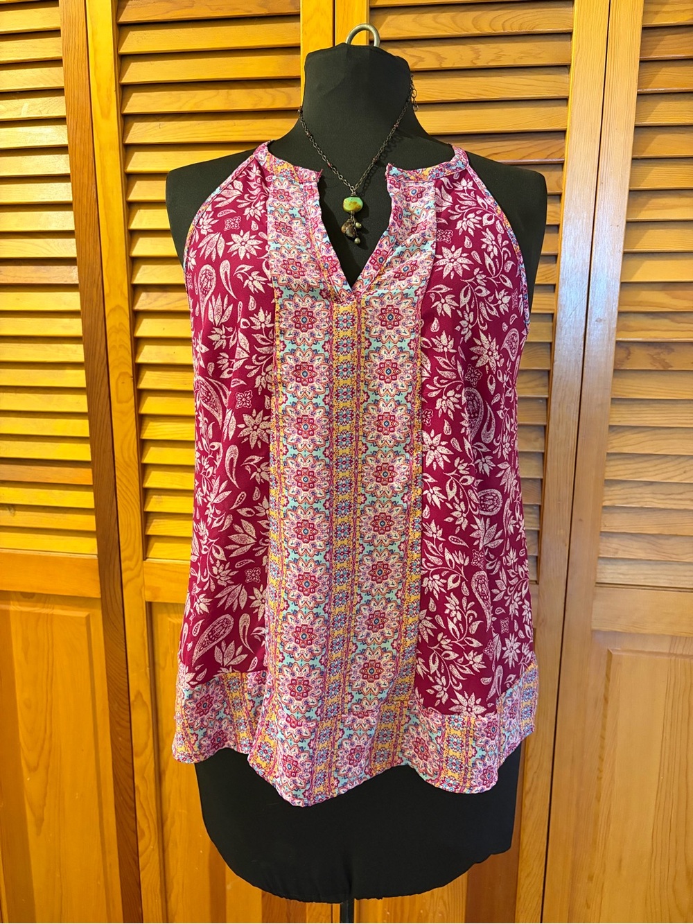 Pink Republic Tank Top Burgundy Pink Floral Paisley Women’s Small Boho Festival